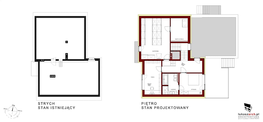 rzut PIĘTRA - instniejacy / projektowany - zdjęcie od ŁUKASZ ŁADZIŃSKI ARCHITEKT