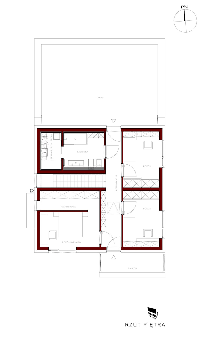 rzut PIĘTRA - zdjęcie od ŁUKASZ ŁADZIŃSKI ARCHITEKT