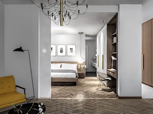 Mieszkanie na Powiślu - Średnia szara z biurkiem sypialnia z łazienką, styl nowoczesny - zdjęcie od Wiktoria Ginter
