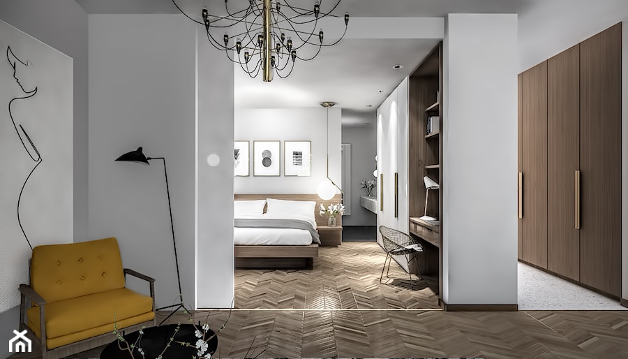 Mieszkanie na Powiślu - Średnia szara z biurkiem sypialnia z łazienką, styl nowoczesny - zdjęcie od Wiktoria Ginter