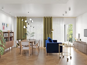 Redutowa - Mały biały salon z jadalnią z tarasem / balkonem z bibiloteczką, styl nowoczesny - zdjęcie od Wiktoria Ginter