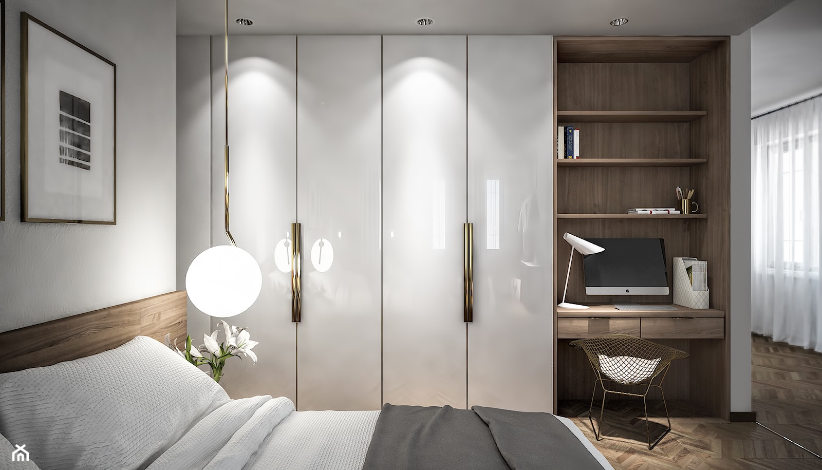 Mieszkanie na Powiślu - Średnia biała z biurkiem sypialnia, styl nowoczesny - zdjęcie od Wiktoria Ginter - Homebook