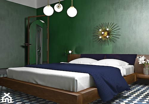 Apartament w Mediolianie - Średnia biała czarna zielona sypialnia, styl nowoczesny - zdjęcie od Wiktoria Ginter