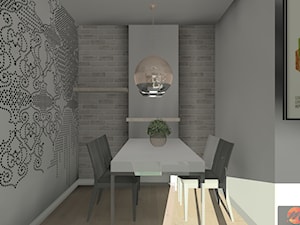 Apartament w bieli - Mała szara jadalnia jako osobne pomieszczenie, styl nowoczesny - zdjęcie od Studio M Kropki. Projektowanie wnętrz i form użytkowych.