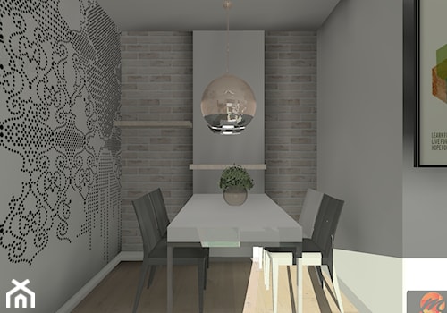 Apartament w bieli - Mała szara jadalnia jako osobne pomieszczenie, styl nowoczesny - zdjęcie od Studio M Kropki. Projektowanie wnętrz i form użytkowych.