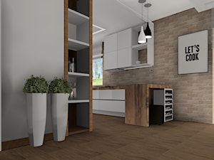 Aranżacja wnętrza z cegłą - Kuchnia, styl nowoczesny - zdjęcie od Studio M Kropki. Projektowanie wnętrz i form użytkowych.