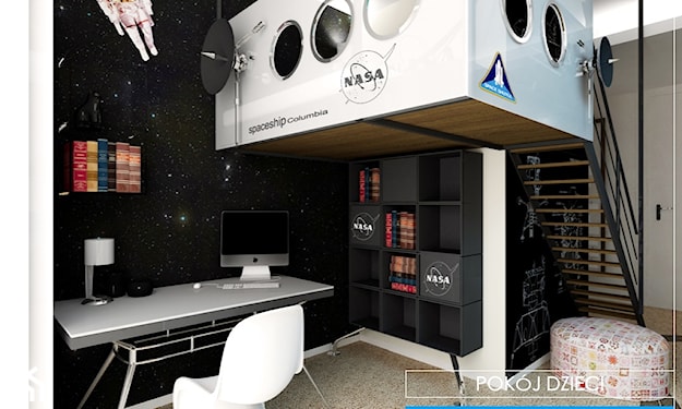 pokój dla fana kosmosu z kreatywnym łóżkiem piętrowym