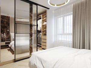 Elegancki apartament w beżach z czarnymi akcentami - Sypialnia, styl nowoczesny - zdjęcie od Studio projektowe Suzume