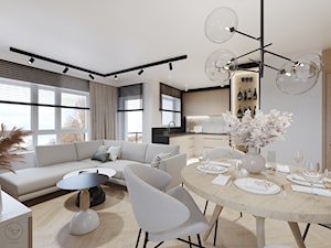 Elegancki apartament w beżach z czarnymi akcentami - Salon, styl nowoczesny - zdjęcie od Studio projektowe Suzume