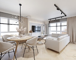 Elegancki apartament w beżach z czarnymi akcentami - Salon, styl nowoczesny - zdjęcie od Studio projektowe Suzume - Homebook
