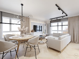 Elegancki apartament w beżach z czarnymi akcentami - Salon, styl nowoczesny - zdjęcie od Studio projektowe Suzume