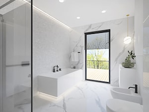 Łazienka i toaleta w domu jednorodzinnym pod Wrocławiem. - Łazienka - zdjęcie od Studio projektowe Suzume