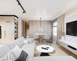 Elegancki apartament w beżach z czarnymi akcentami - Salon, styl nowoczesny - zdjęcie od Studio projektowe Suzume - Homebook