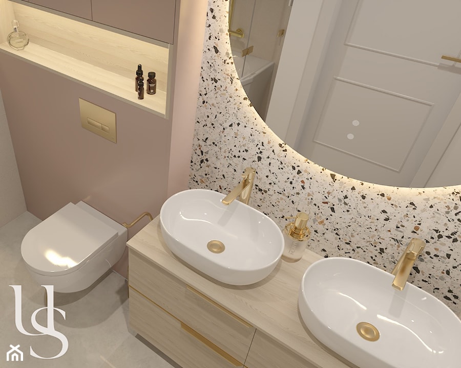 Mała łazienka z różowy akcentem - zdjęcie od Układa się - projektowanie wnętrz