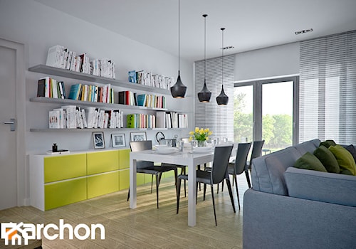 Dom w nawłociach (G2) - Średnia biała jadalnia w salonie, styl nowoczesny - zdjęcie od ArchonHome