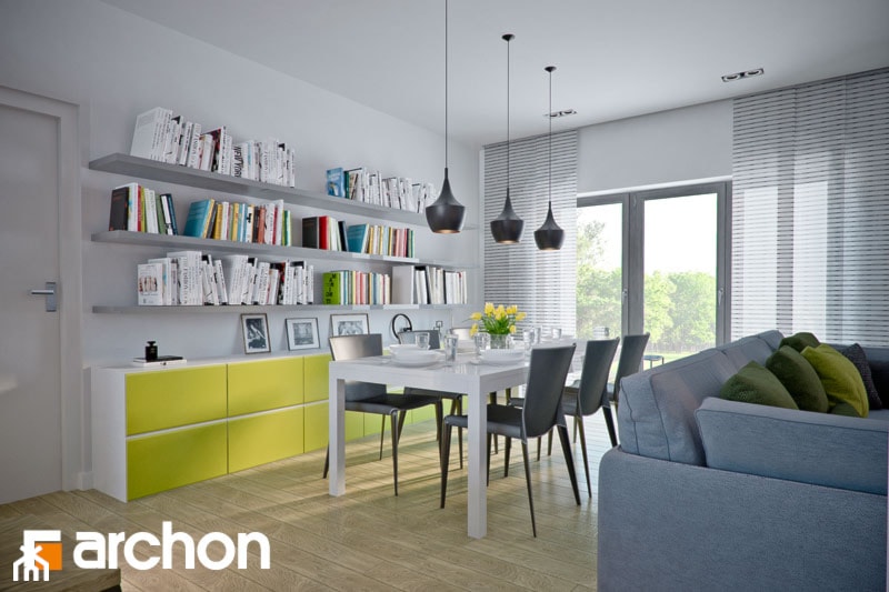 Dom w nawłociach (G2) - Średnia biała jadalnia w salonie, styl nowoczesny - zdjęcie od ArchonHome