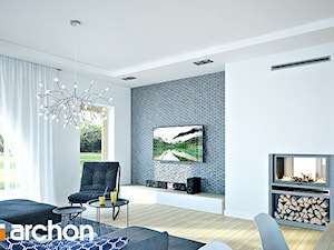 Dom w zefirantach 2 (G2) - Duży biały szary salon z jadalnią z tarasem / balkonem, styl nowoczesny - zdjęcie od ArchonHome