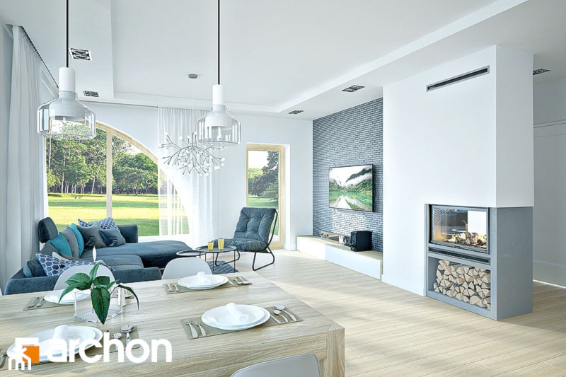 Dom w zefirantach 2 (G2) - Średni biały salon z jadalnią, styl nowoczesny - zdjęcie od ArchonHome
