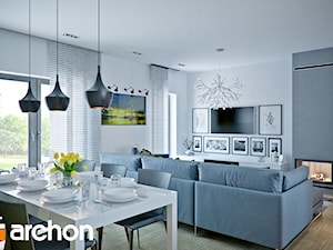 Dom w nawłociach (G2) - Średni biały szary salon z jadalnią, styl nowoczesny - zdjęcie od ArchonHome