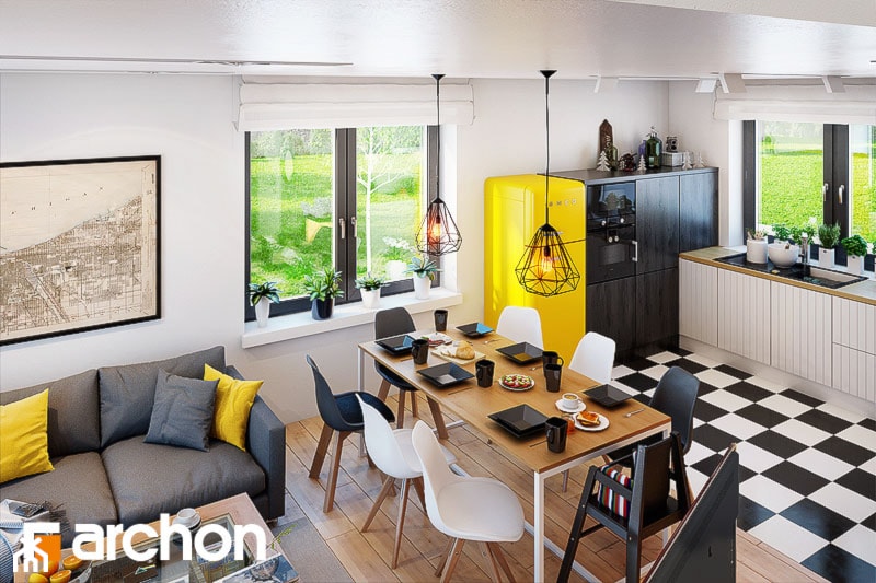 Dom w zielistkach 5 - Mała biała jadalnia w salonie w kuchni, styl nowoczesny - zdjęcie od ArchonHome
