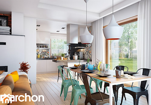 Dom w żurawkach 4 - Duża biała jadalnia w salonie, styl nowoczesny - zdjęcie od ArchonHome
