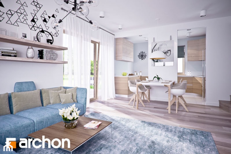 Dom w lucernie 4 - Mały biały salon z kuchnią z jadalnią, styl nowoczesny - zdjęcie od ArchonHome