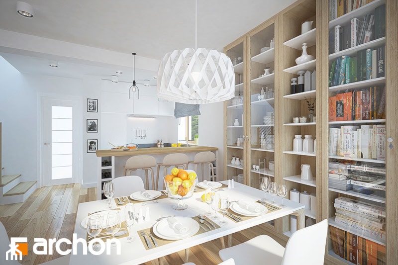 Dom w sasankach (A) - Średnia biała jadalnia jako osobne pomieszczenie, styl skandynawski - zdjęcie od ArchonHome