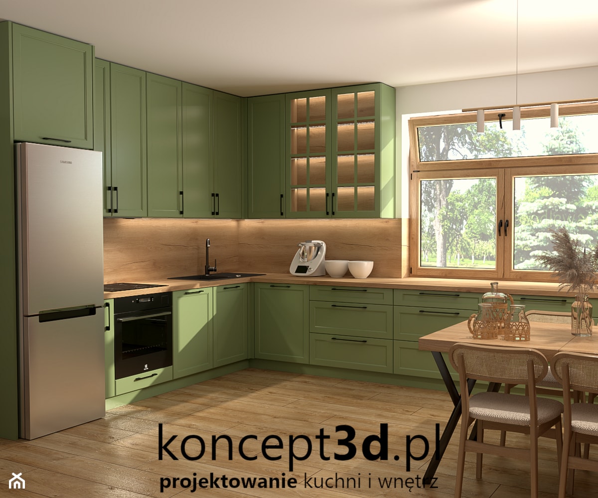 Wizualizacja zielonej kuchni do Gdyni ujęcie 3 - zdjęcie od koncept3d.pl | projektowanie i wizualizacje kuchni - Homebook