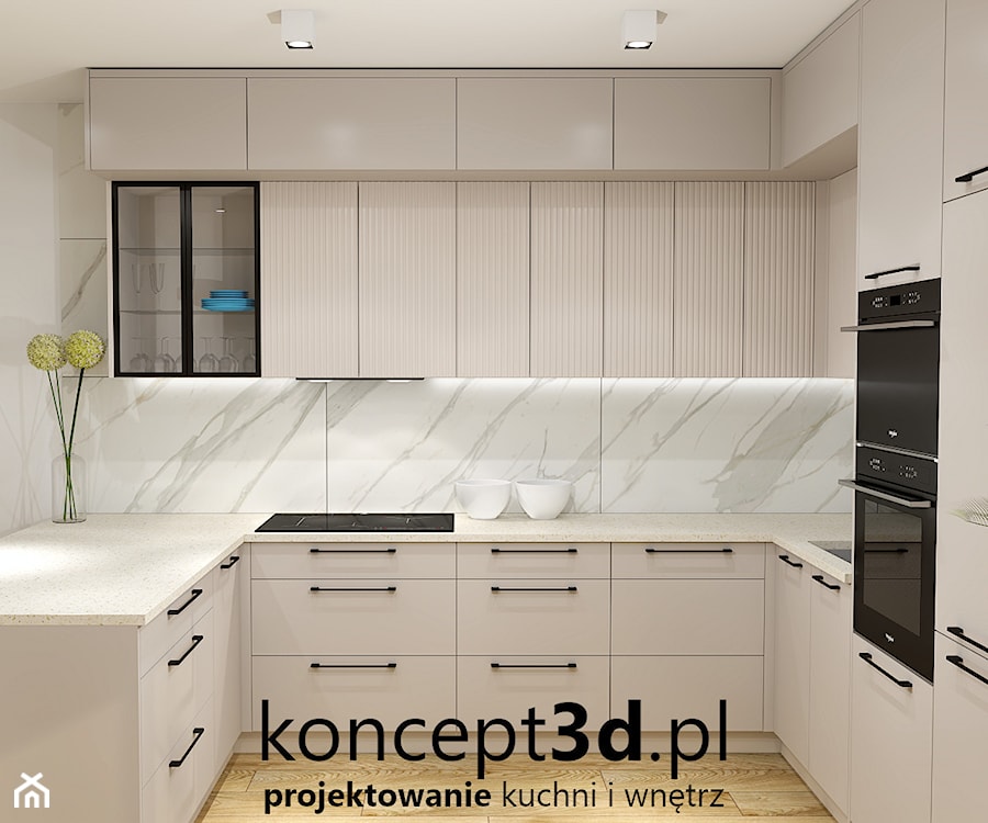 Wizualizacja kaszmirowej kuchni z ryflami ujęcie 3 - zdjęcie od koncept3d.pl | projektowanie i wizualizacje kuchni