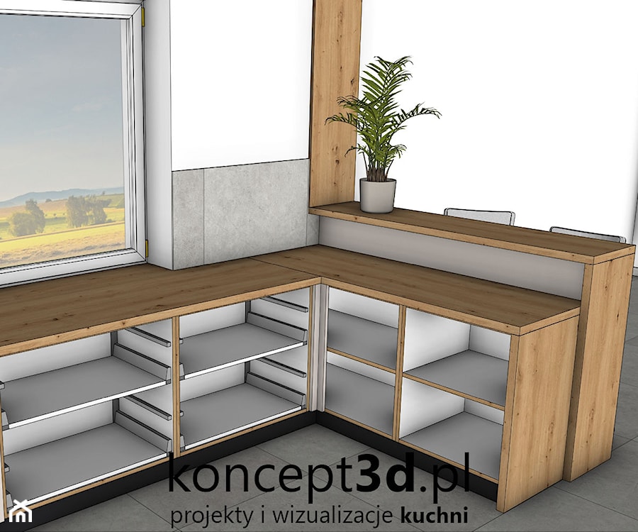 Projekt kuchni w kolorze Dąb dziki naturalny z kaszmirem - zdjęcie od koncept3d.pl | projektowanie i wizualizacje kuchni