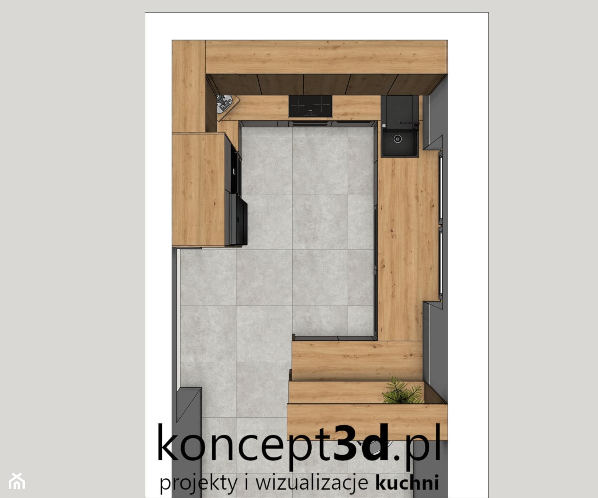 Projekt kuchni w kolorze Dąb dziki naturalny z kaszmirem - zdjęcie od koncept3d.pl | projektowanie i wizualizacje kuchni - Homebook