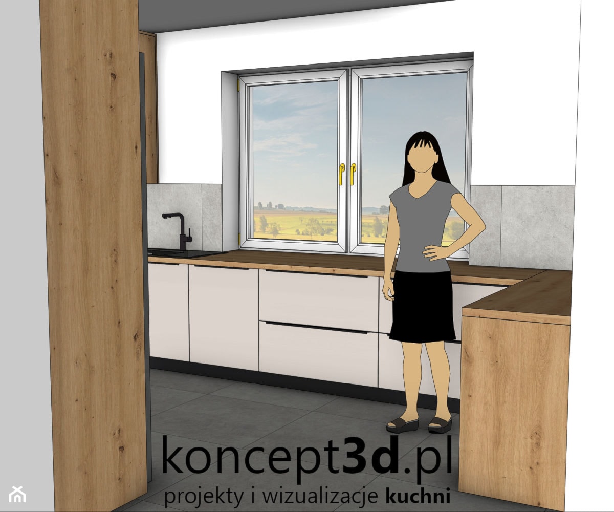 Projekt kuchni w kolorze Dąb dziki naturalny z kaszmirem - zdjęcie od koncept3d.pl | projektowanie i wizualizacje kuchni - Homebook