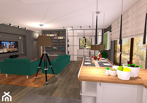 Średni czarny salon z kuchnią z jadalnią, styl glamour - zdjęcie od Pracownia Projektowa Decookno