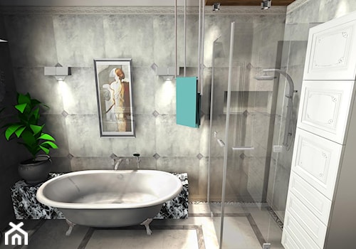 Średnia na poddaszu łazienka z oknem, styl glamour - zdjęcie od Pracownia Projektowa Decookno