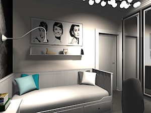 Mały biały czarny szary pokój dziecka dla nastolatka dla dziewczynki, styl glamour - zdjęcie od Pracownia Projektowa Decookno