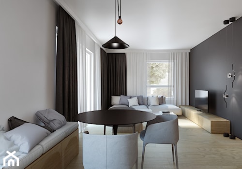 MIESZKANIE_80m2 - Średnia czarna szara jadalnia w salonie, styl minimalistyczny - zdjęcie od Monika Skowrońska Architekt Wnętrz