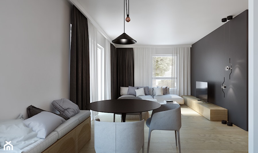 MIESZKANIE_80m2 - Średnia czarna szara jadalnia w salonie, styl minimalistyczny - zdjęcie od Monika Skowrońska Architekt Wnętrz