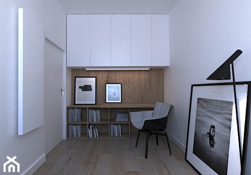 APARTAMENT _ BYDGOSZCZ _ 130mkw - Średnie z zabudowanym biurkiem białe z fotografiami na ścianie biuro, styl nowoczesny - zdjęcie od Monika Skowrońska Architekt Wnętrz