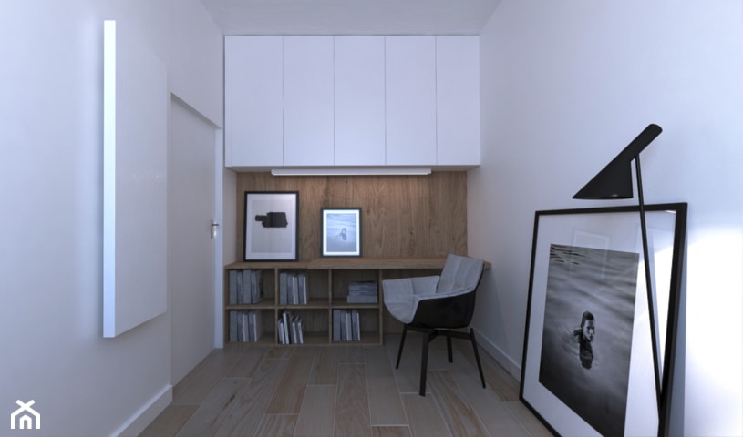APARTAMENT _ BYDGOSZCZ _ 130mkw - Średnie z zabudowanym biurkiem białe z fotografiami na ścianie biuro, styl nowoczesny - zdjęcie od Monika Skowrońska Architekt Wnętrz