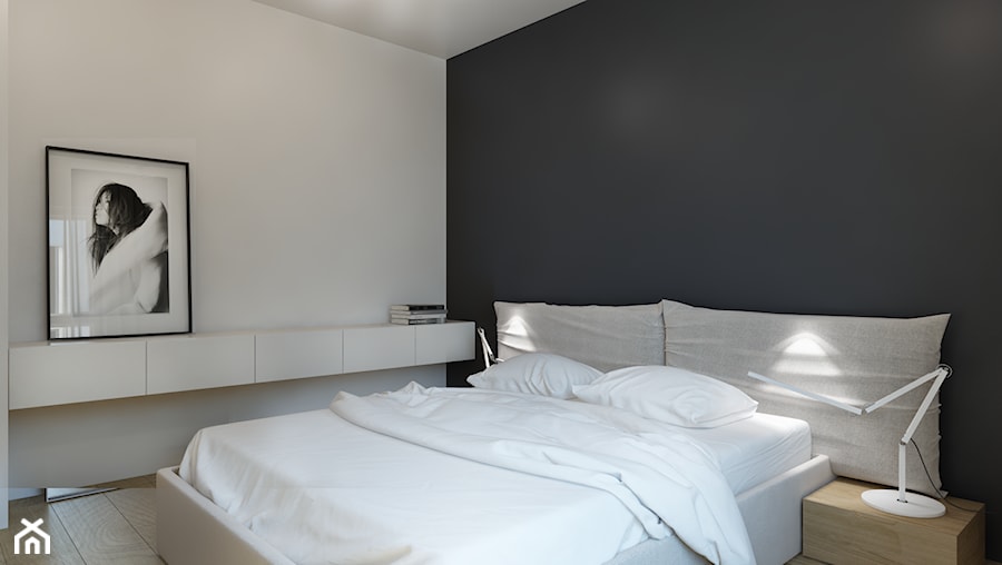 MIESZKANIE_80m2 - Średnia biała czarna sypialnia, styl minimalistyczny - zdjęcie od Monika Skowrońska Architekt Wnętrz