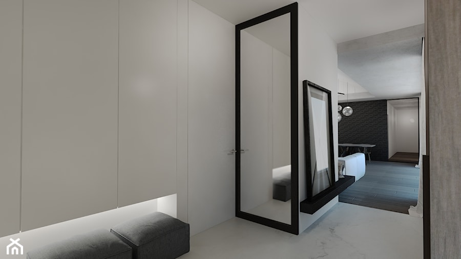 Projekt wnętrz domu_120mkw - Średni szary z marmurem na podłodze hol / przedpokój, styl minimalistyczny - zdjęcie od Monika Skowrońska Architekt Wnętrz