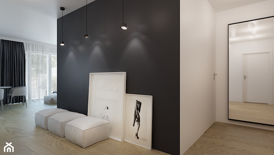 MIESZKANIE_80m2 - Średni biały czarny hol / przedpokój, styl minimalistyczny - zdjęcie od Monika Skowrońska Architekt Wnętrz