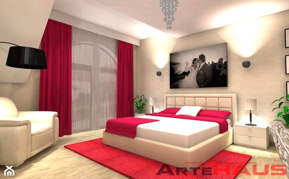Sypialnia z mocnym kolorem malinowym - zdjęcie od Projektowanie Wnętrz ArteHAUS - Homebook