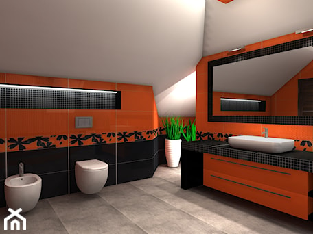 Aranżacje wnętrz - Łazienka: Łazienka w pomarańczy i czerni 2 - Projektowanie Wnętrz ArteHAUS. Przeglądaj, dodawaj i zapisuj najlepsze zdjęcia, pomysły i inspiracje designerskie. W bazie mamy już prawie milion fotografii!