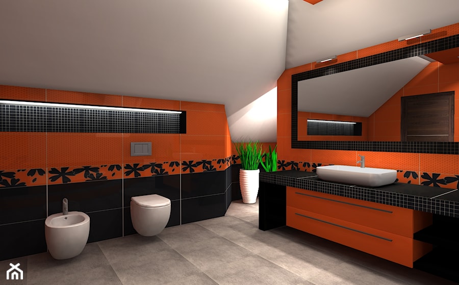 Łazienka w pomarańczy i czerni 2 - zdjęcie od Projektowanie Wnętrz ArteHAUS