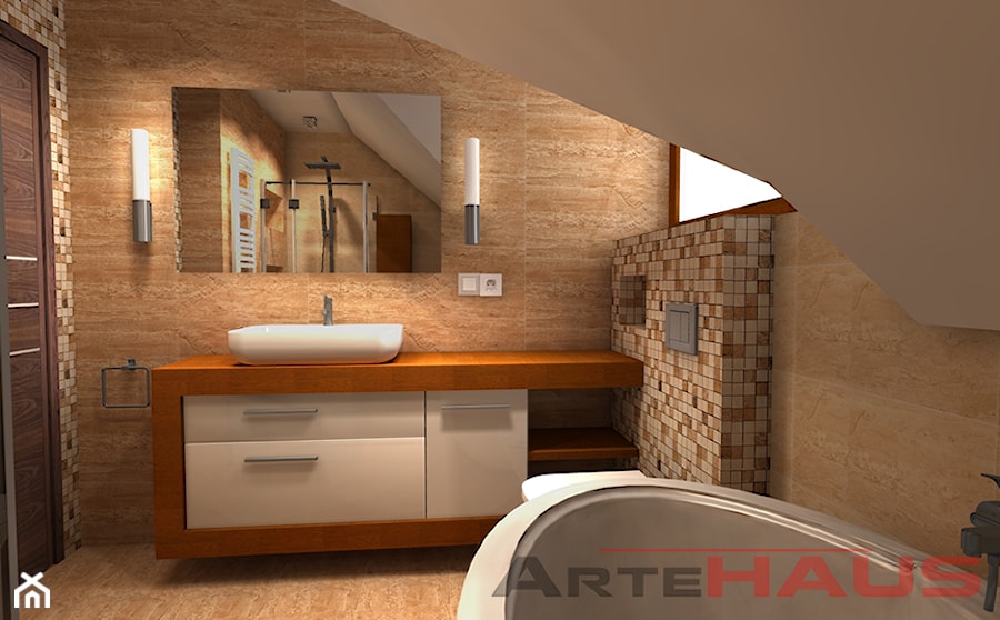 Ciepła łazienka z Trawertynem - zdjęcie od Projektowanie Wnętrz ArteHAUS