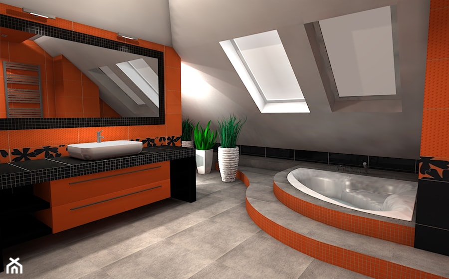 Łazienka w pomarańczy i czerni - zdjęcie od Projektowanie Wnętrz ArteHAUS