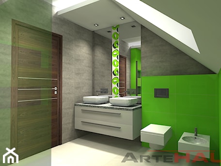 Aranżacje wnętrz - Łazienka: Mocno zielona łazienka - Tubądzin - Projektowanie Wnętrz ArteHAUS. Przeglądaj, dodawaj i zapisuj najlepsze zdjęcia, pomysły i inspiracje designerskie. W bazie mamy już prawie milion fotografii!