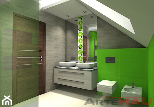 Mocno zielona łazienka - Tubądzin - zdjęcie od Projektowanie Wnętrz ArteHAUS
