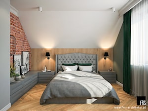 Dom w Tomaszowicach - Średnia beżowa biała brązowa szara sypialnia, styl nowoczesny - zdjęcie od FRS ARCHITEKCI